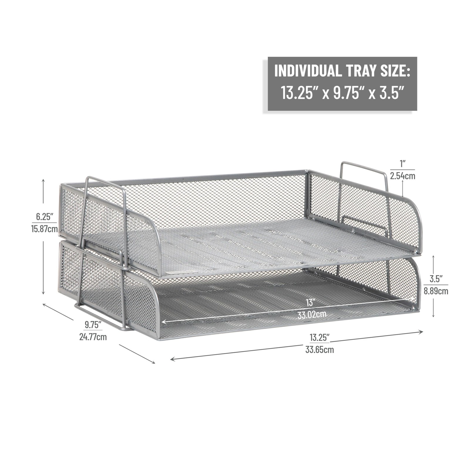 Stackable Tray, Desktop Organizer, File Storage, Office, Metal Mesh, 2 Pcs., …