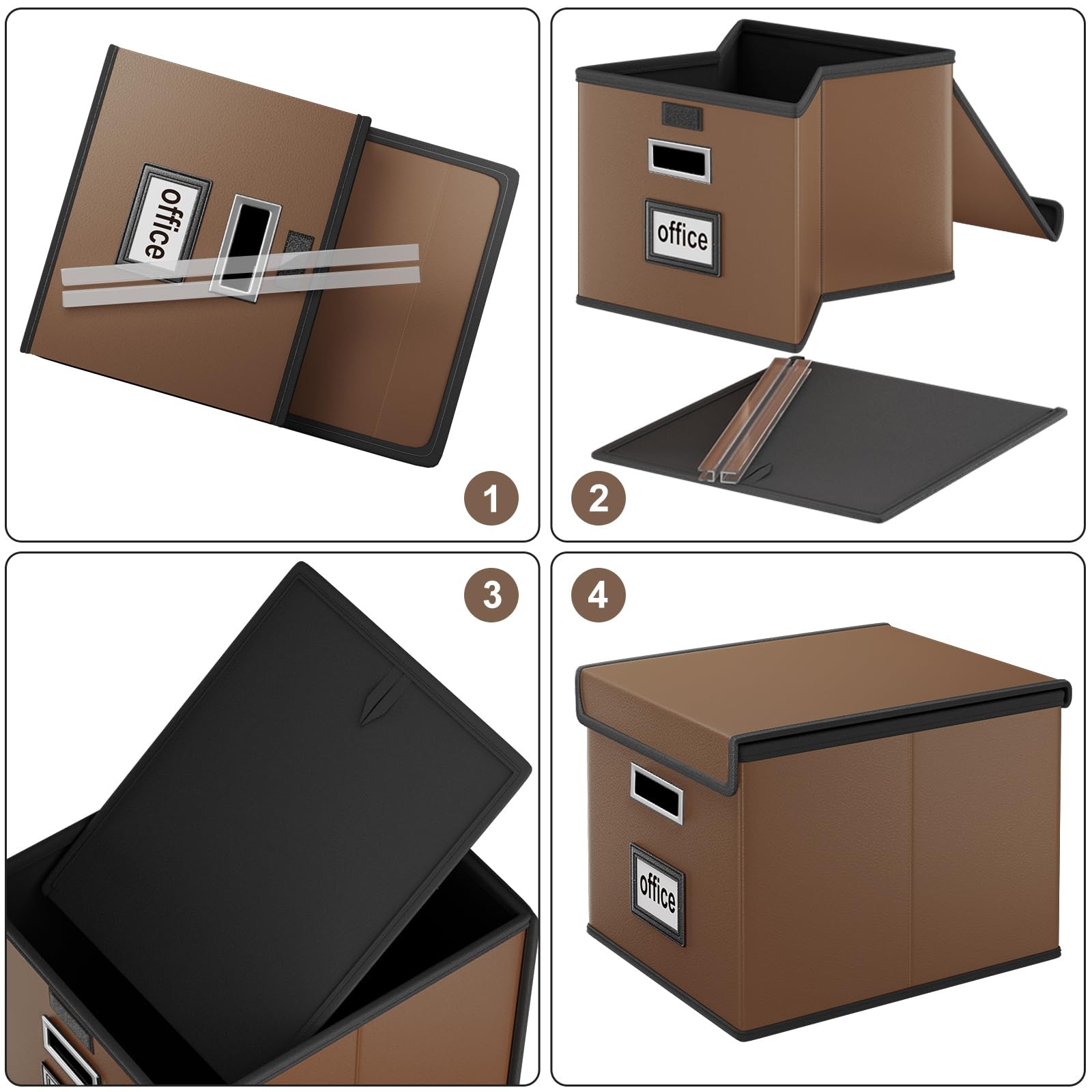 Huolewa File Organizer Boxes with 2 pack – without folders, (Leather) Brown