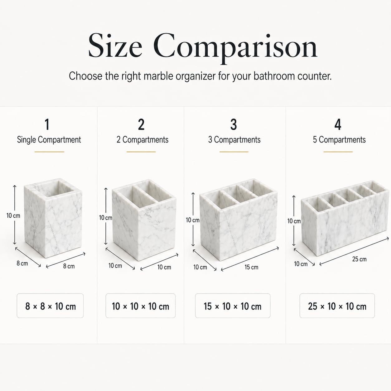 Natural White Marble 5-Compartment Desk Organizer for Pens & Brushes