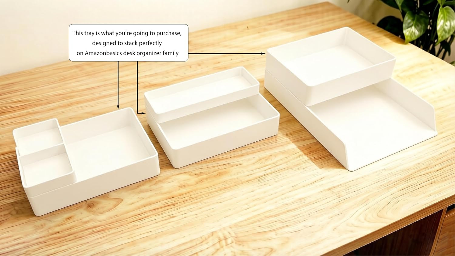 Amazon Basics Rectangular Plastic Desk Organizer with Storage Trays, Accessory T