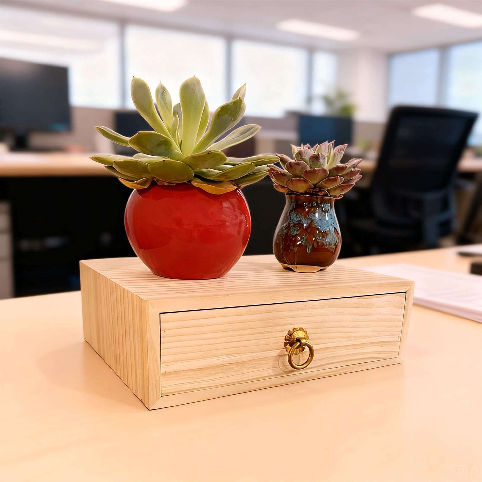 LONG TAO Natural Wooden Storage Box 9.8×7.9×3.1 inches, natural wood color