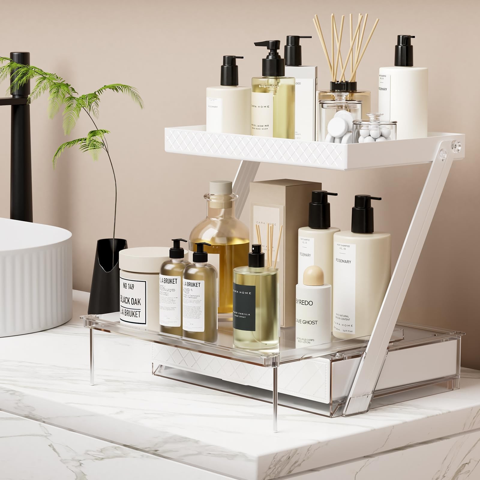 NEATORA 2 Tier Bathroom Countertop Organizer, Z-Shaped Vanity Organizer White