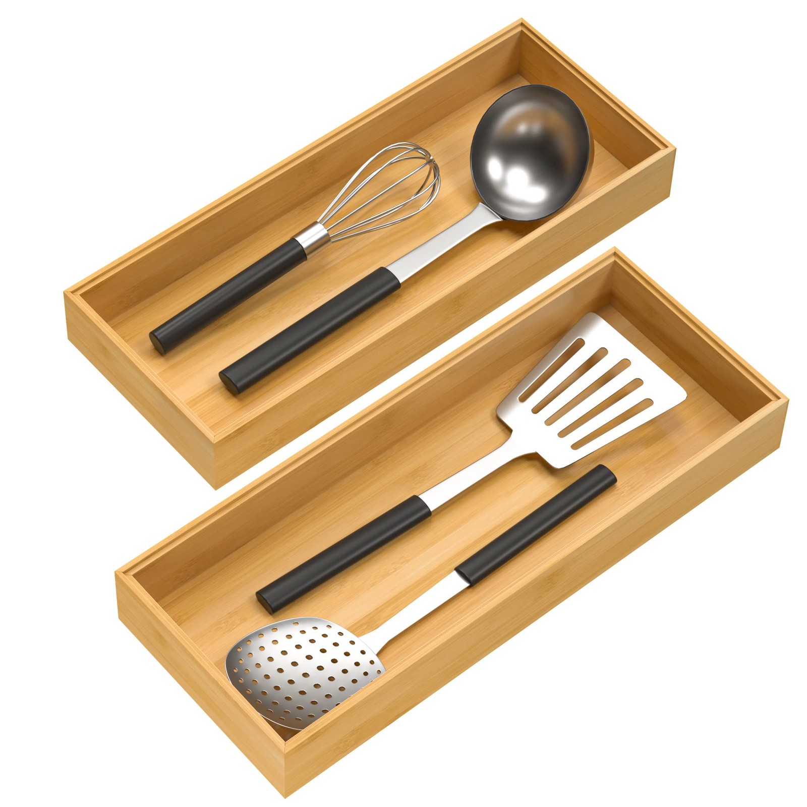 VeyFey Bamboo Drawer Organizer, Stackable Utensil 15″ x 6″ x 2″,