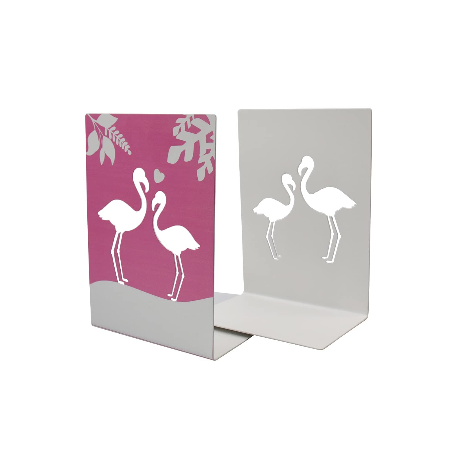 Enyuwlcm Metal Book End for Kids Cute Bookends with Nonskid Pink Flamingo