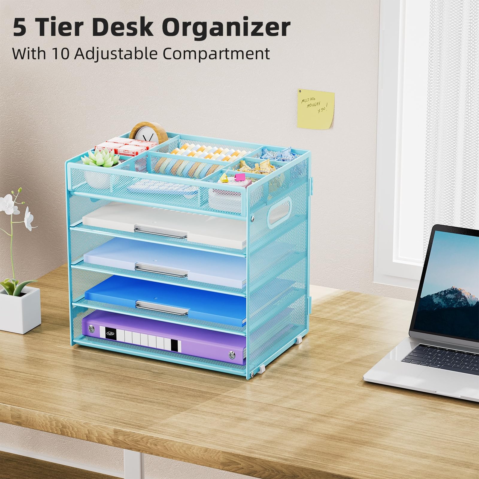 5 Tier Paper Organizer Letter Tray, Mesh Desk File Organizer with Handle, Pap…