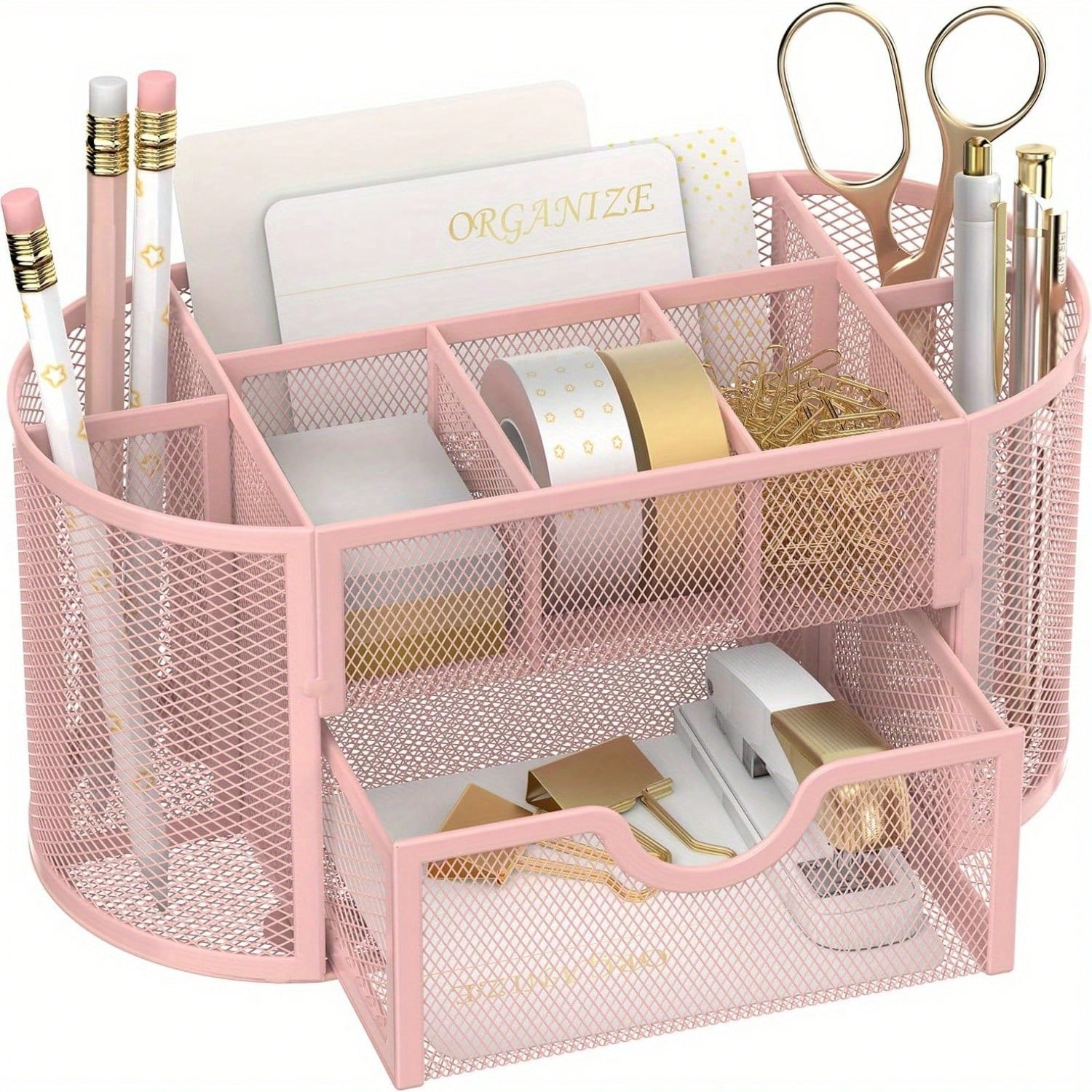 New Stylish Mesh Desk Organizer With Drawer 9 Compartments Pink Purple