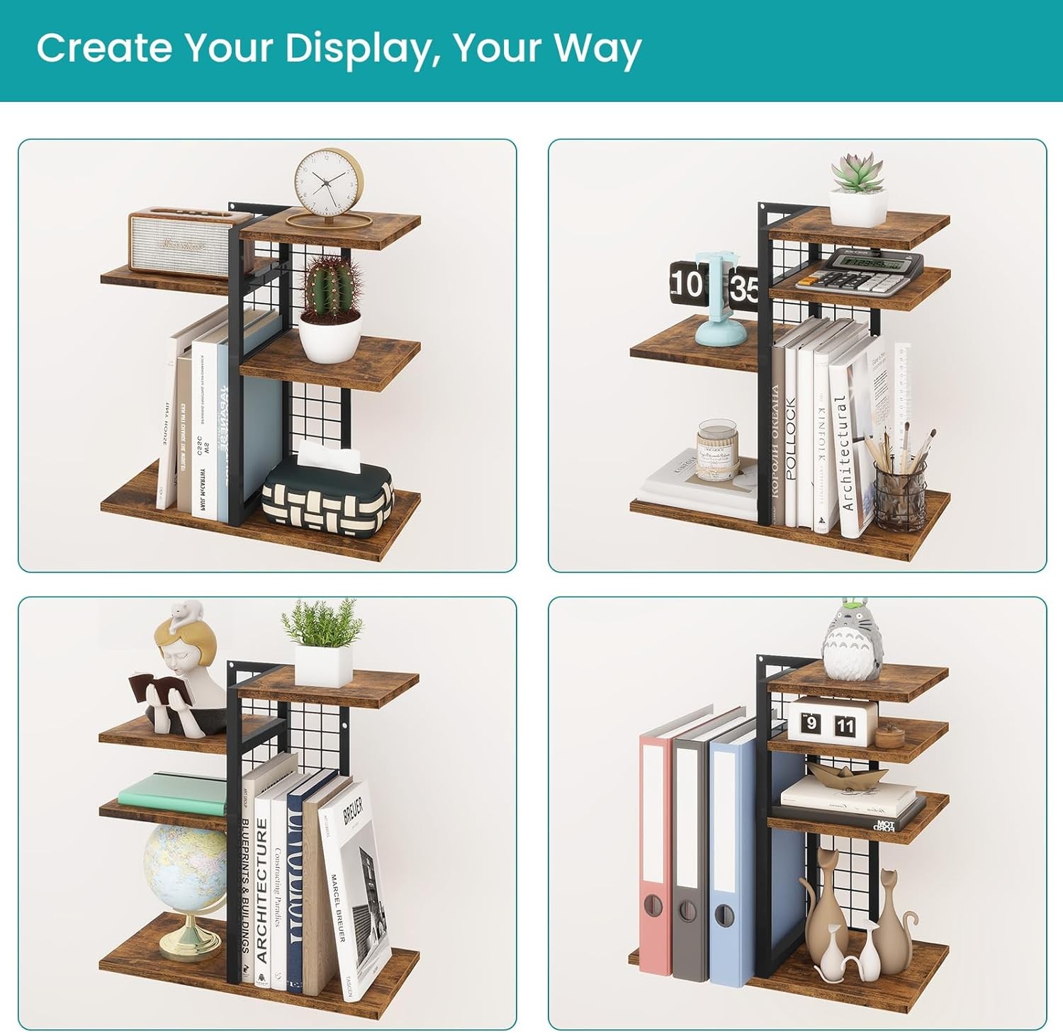 ELITEROO Desktop Shelf Organizer, 15.74 L x 7.87 W x H inches, Brown