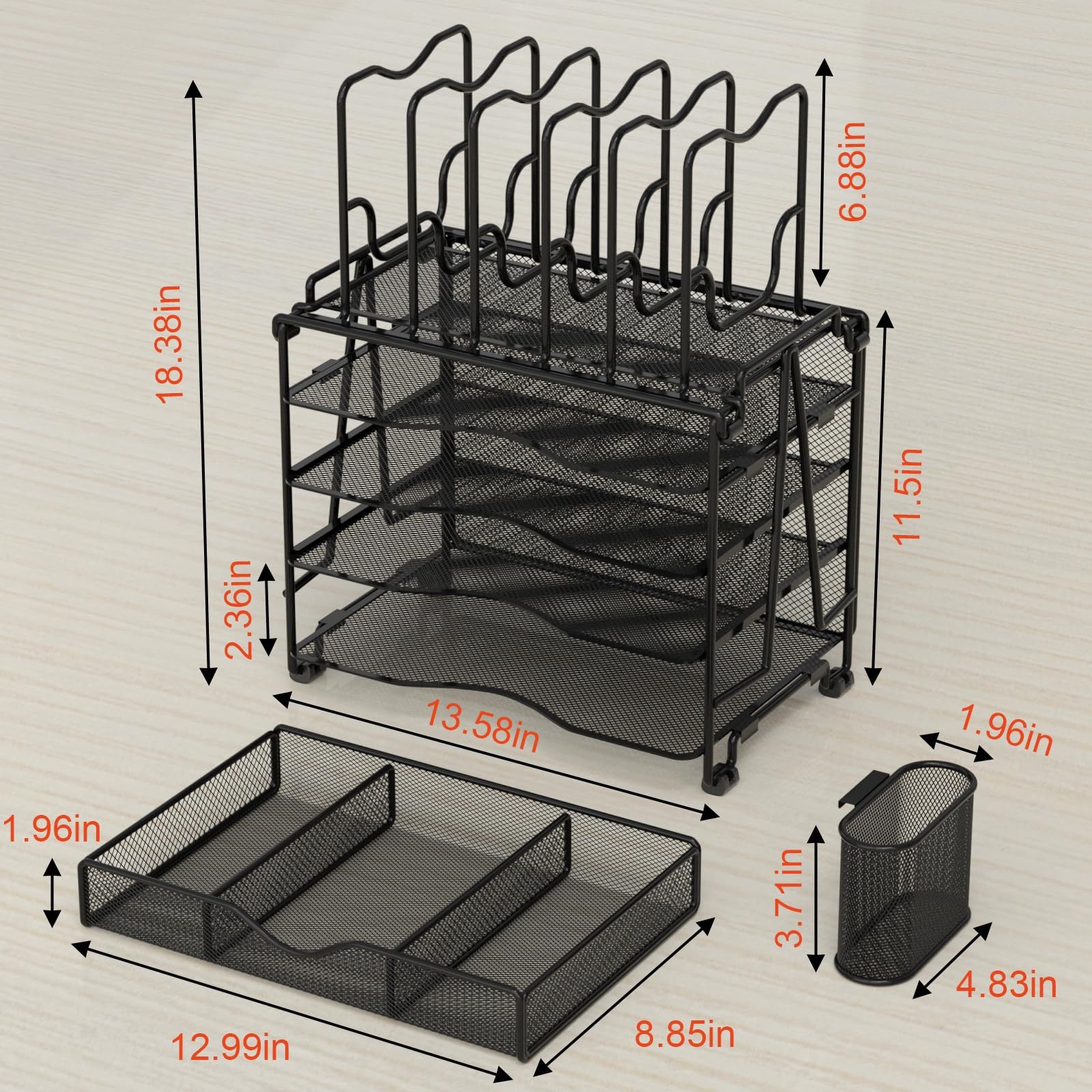 Mesh Desk Organizer 3-IN-1 Desktop with 4 Tier Tray and 5 Upright Sections File