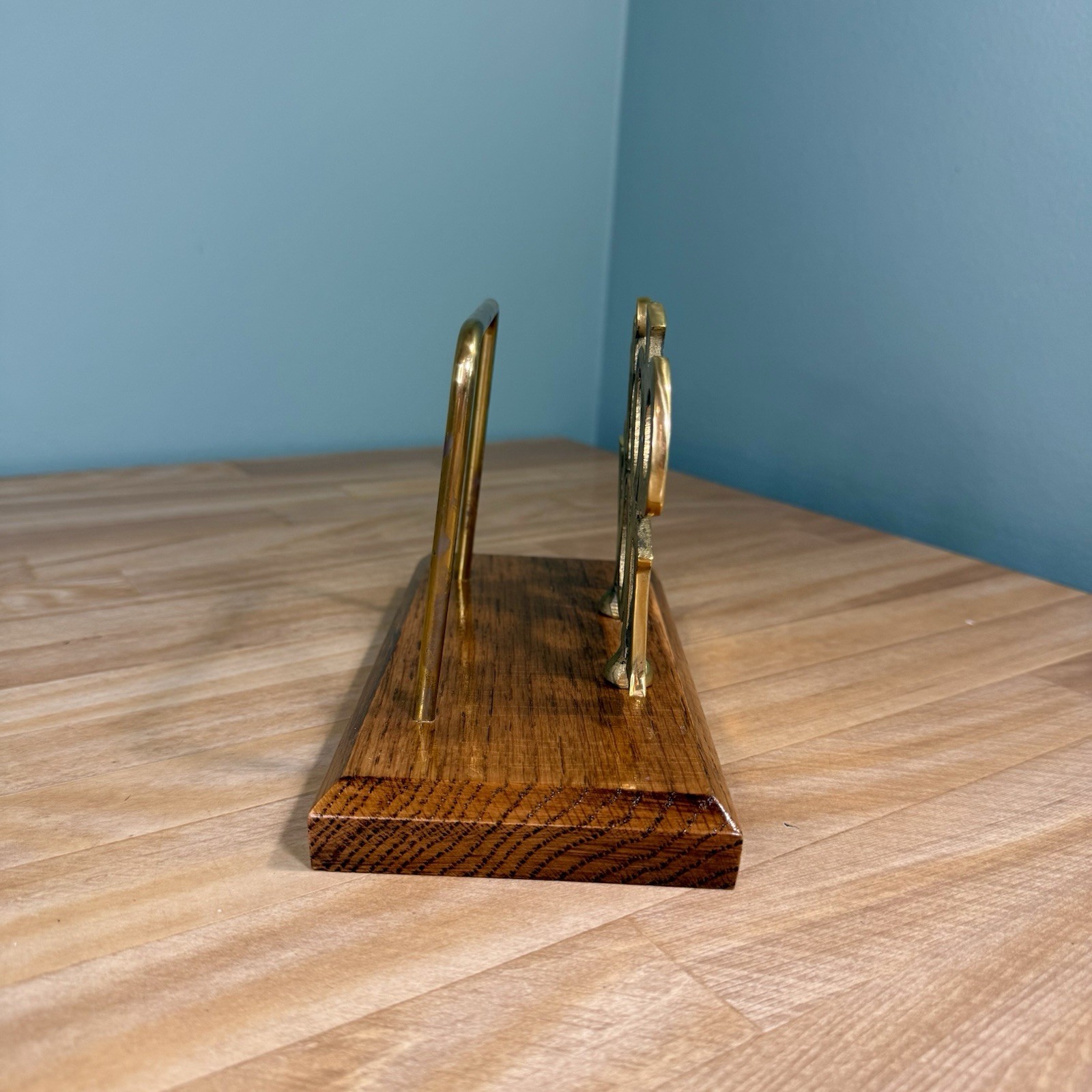 NEW 80s Retro Brass Wood Desk File Letter Holder Stand Office DO IT NOW w/ Box