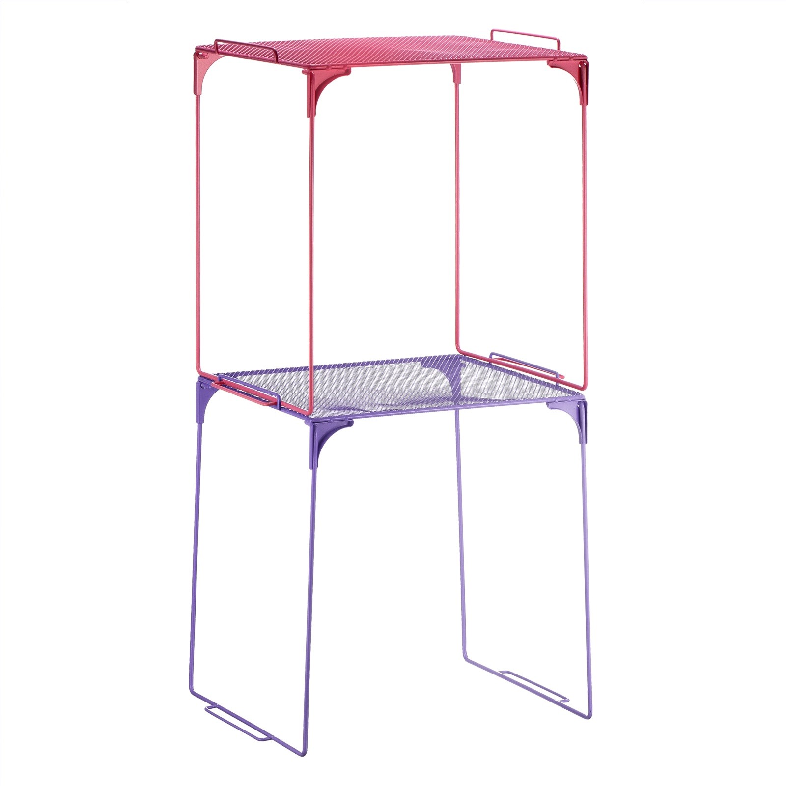 2 Pcs Locker Shelf Organizer, Stackable Metal Storage Rack, Purple/Rose Red