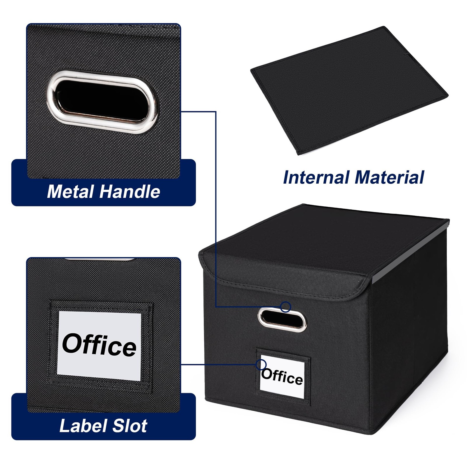 CADONO File Organizer Box with Lid, Large Hanging Folder 1Pack, Black