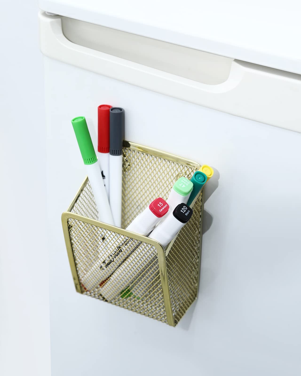 Magnetic Pencil Holder,Mesh Stainless Steel Pen Basket, Metal Writing Utensil…