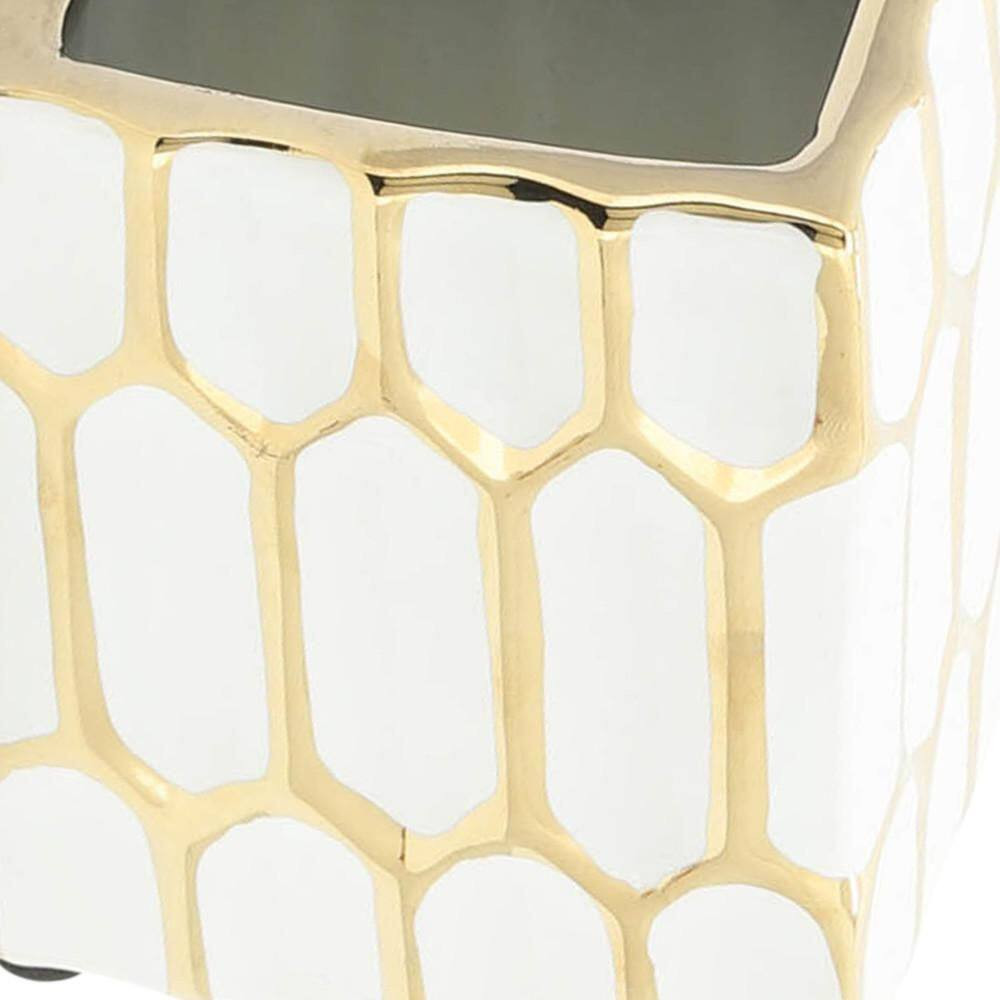 White Gold 3 In. X 4 In. Ceramic Square Pen Holder Desk Accessories with Dynasty