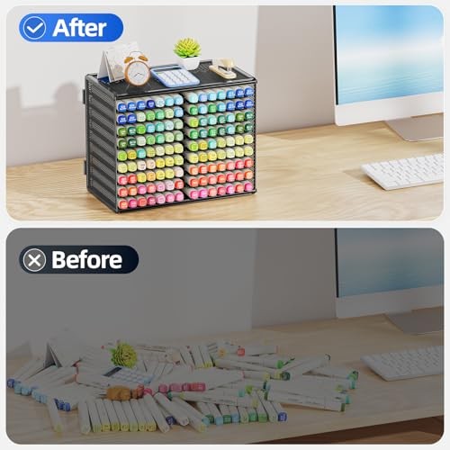 Marbrasse 9 Tier Metal Mesh Marker Organizer, Large Capacity Desk Storage Rack H