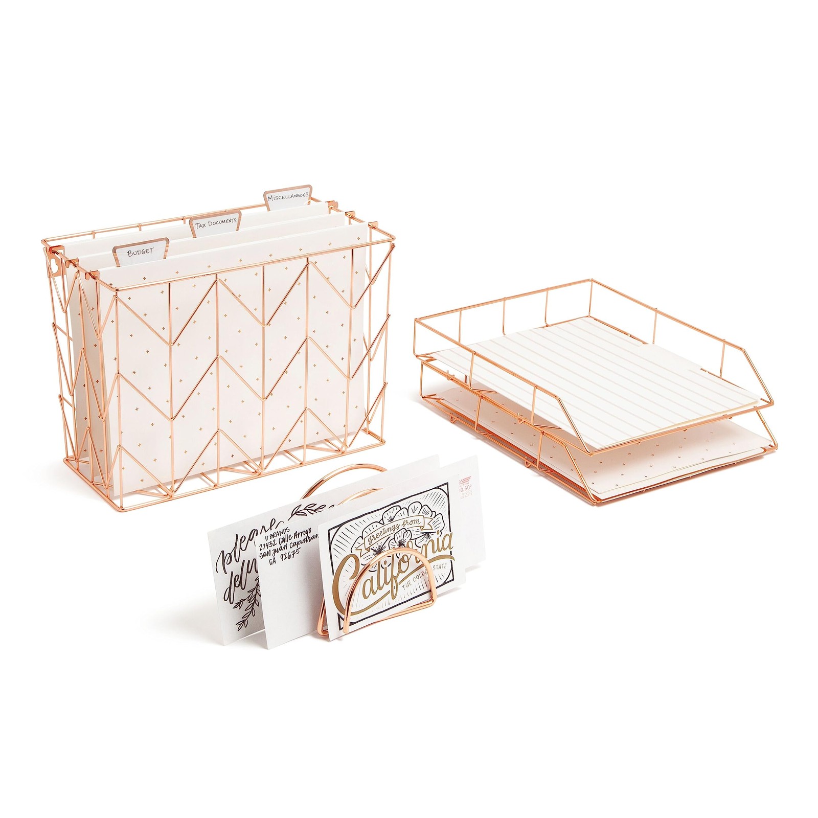 U Brands Desktop Fashion Filing Set, Organizer, 1 Pack, Rose Gold