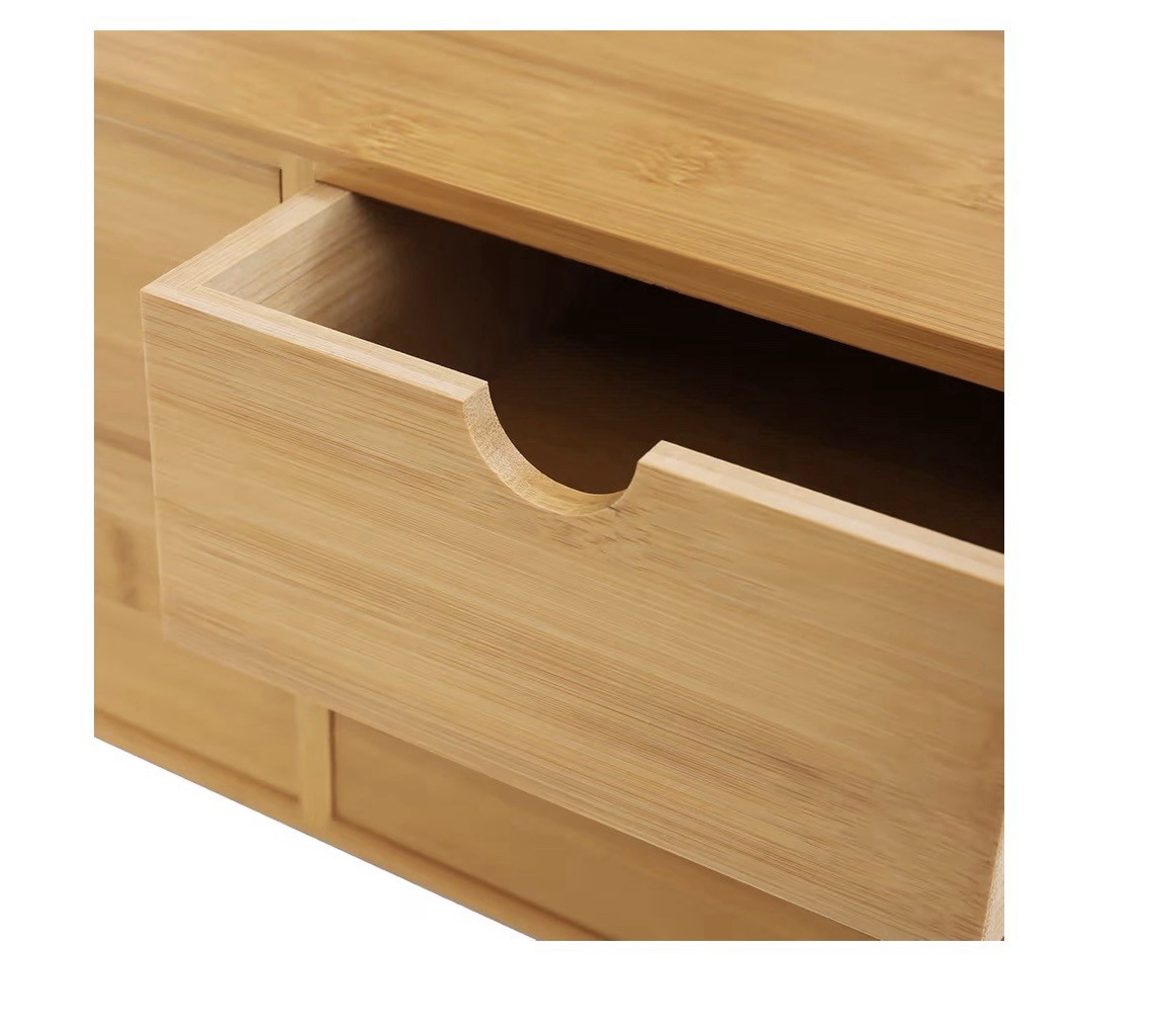 NEW Bamboo Desk Organizer 4 Drawers Tabletop Storage Box