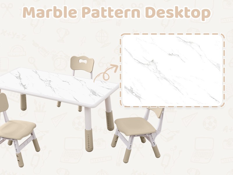 Toddler Table and 4 Chairs Set, Height Adjustable Kids Table and Chairs,