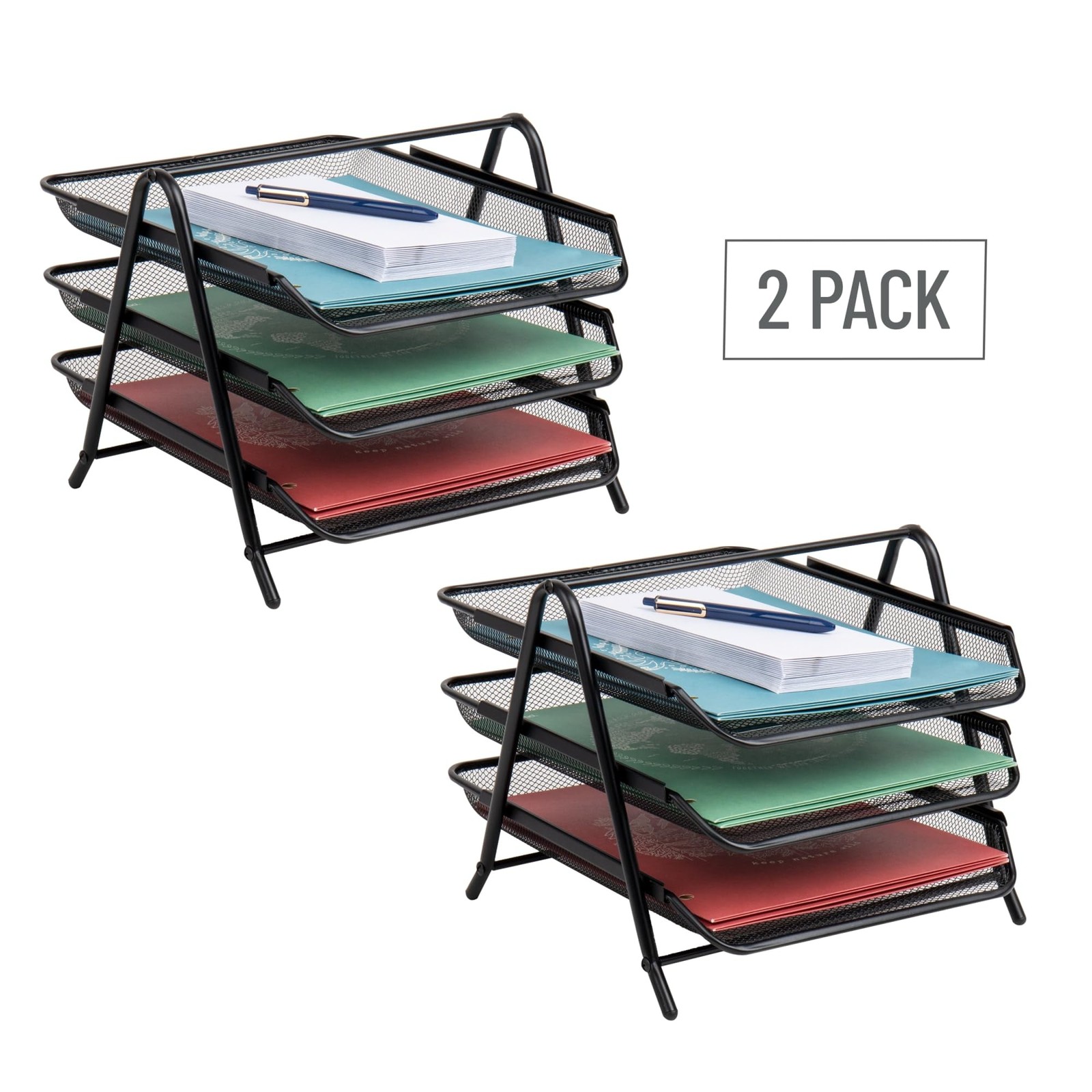 3-Tier Paper Tray Desktop Organizer File Storage Office Metal Mesh 11.75″ L x…