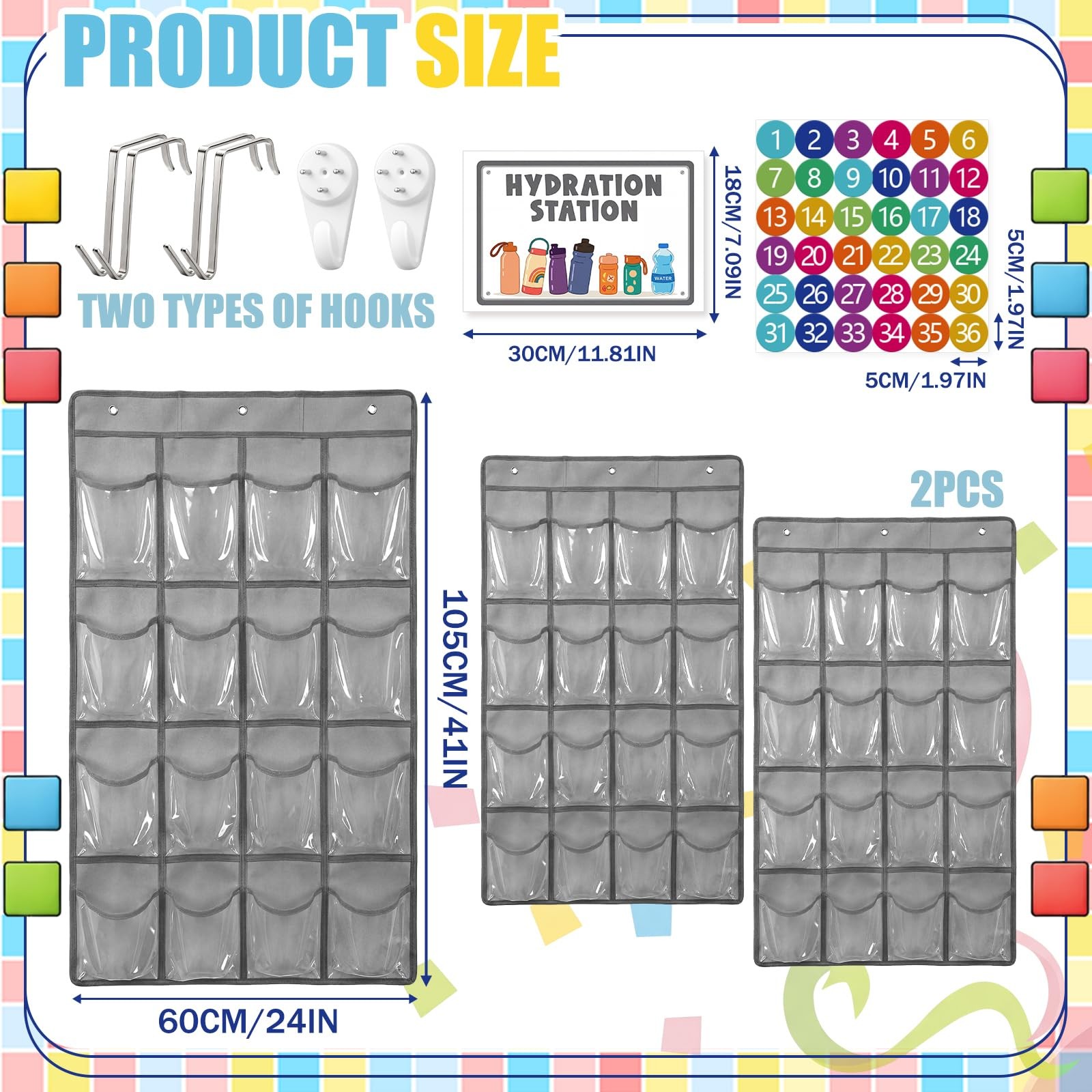 2 Pcs Water Bottle Organizer for Classroom 32 Holders over the Door Storage R…