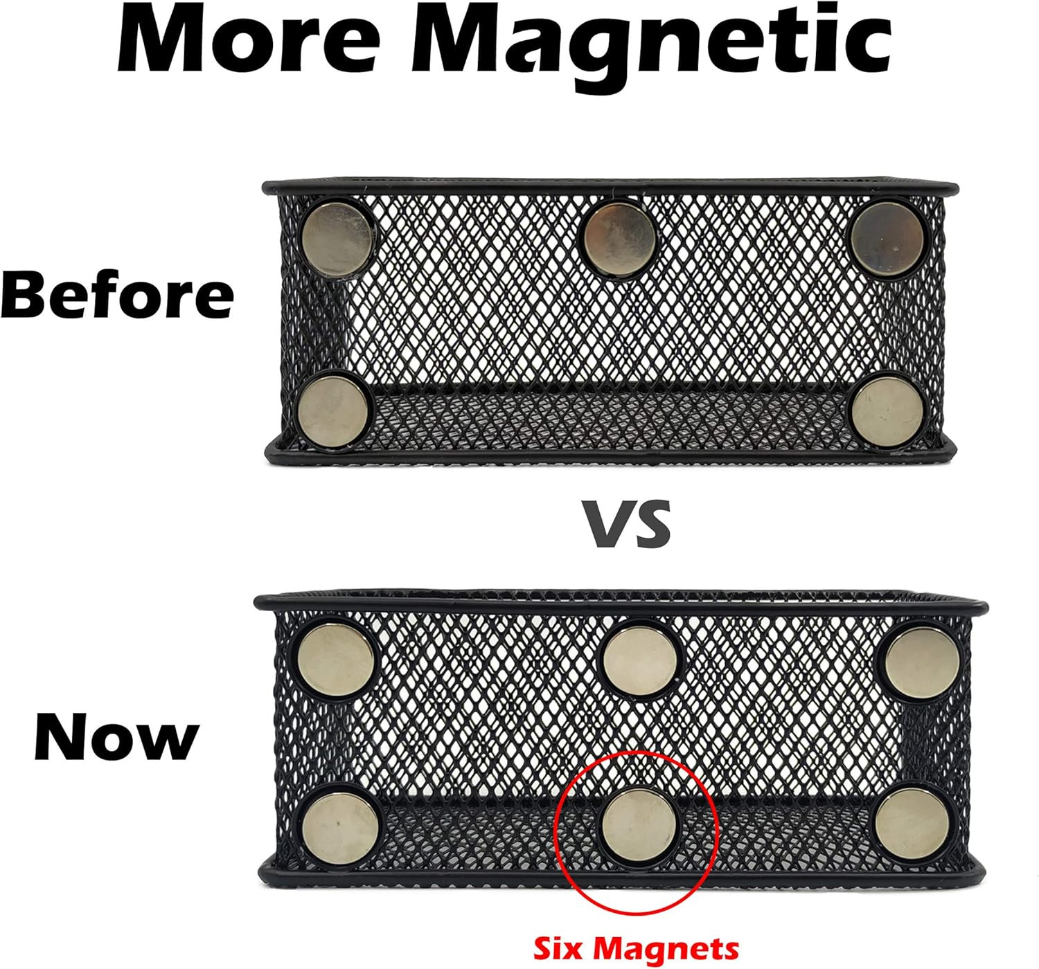 Magnetic Pencil Holder Set of 3 – Black Wire Mesh Storage Baskets Organizer with
