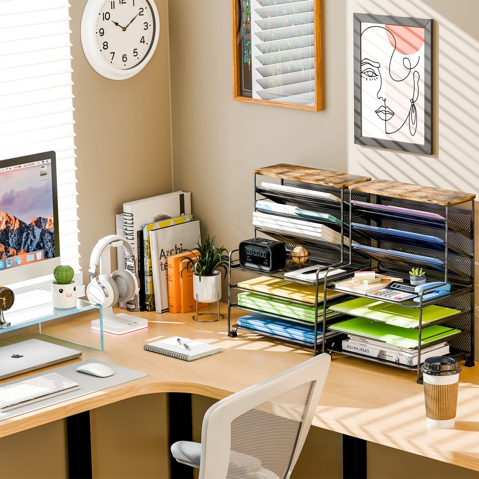 7 Tier File Organizer Desk Accessories For Office Home School Tray Black