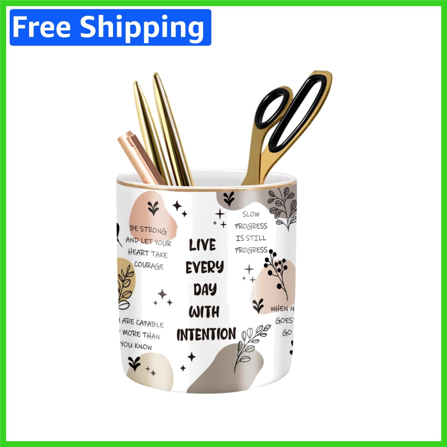 Elegant Portable Desk Organizer – Octagonal Ceramic Pencil Holder for Office