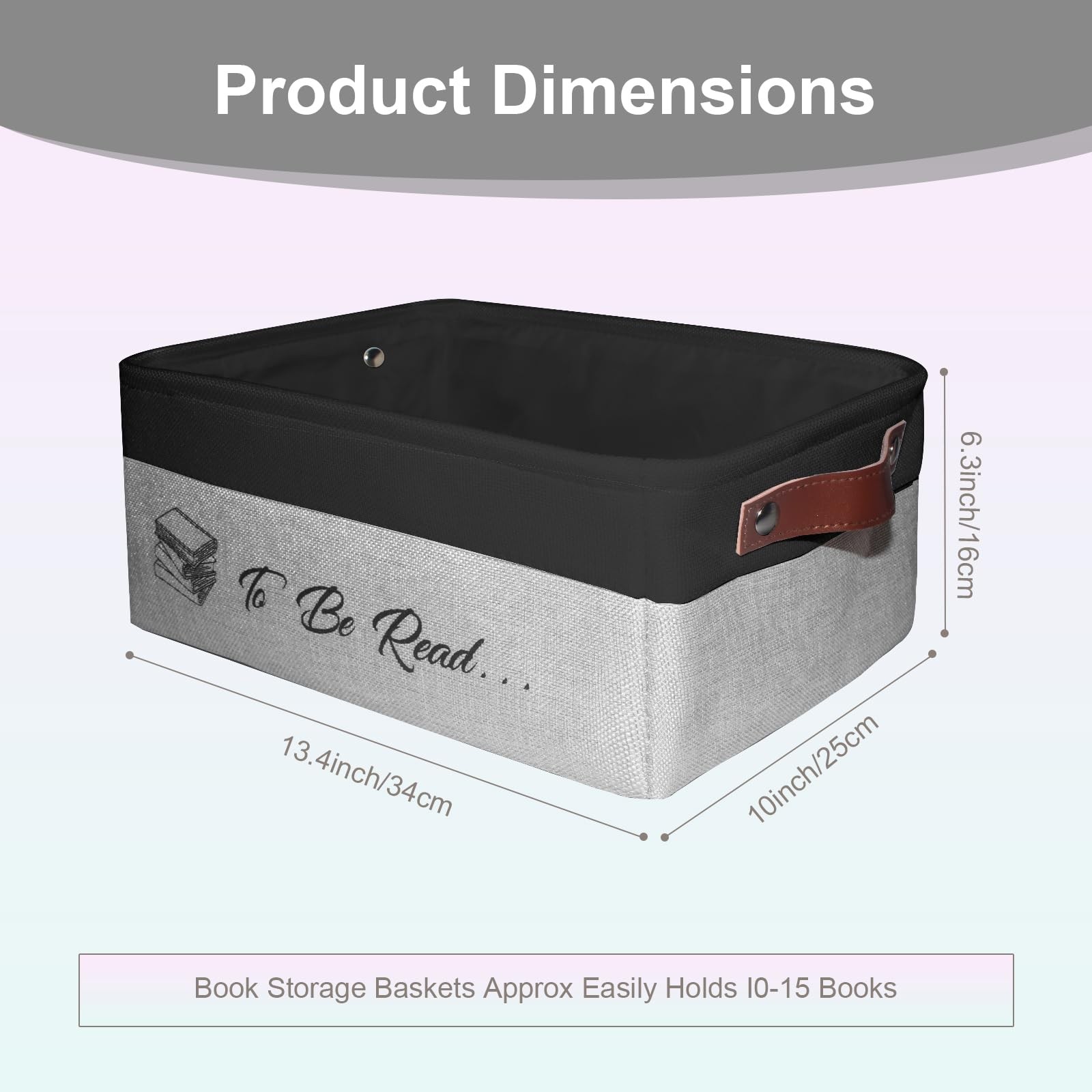 TBR Book Storage Basket Organizer Bin Leather Handles Reading Lover Gifts