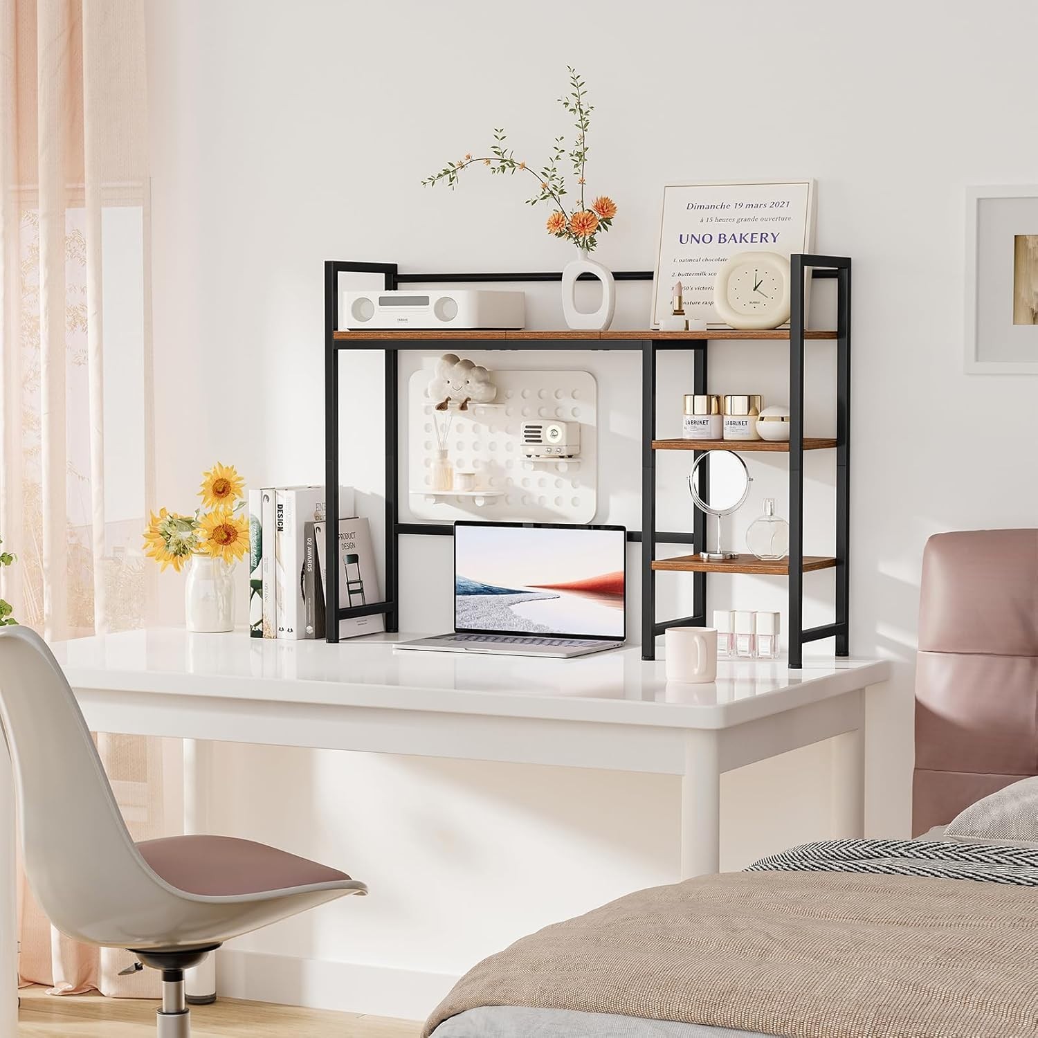 Estante de escritorio, organizador de escritorio de 98 cm, aparador para monitor