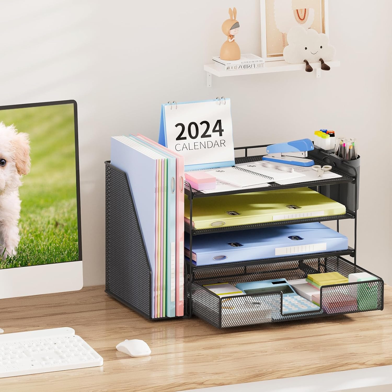 Desk Organizer and Accessories, 4-Tier Desktop File Organizer Drawer and 2 Pen
