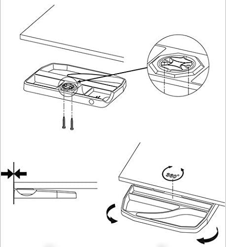 Screw-On Under Desk 360-Degree Swivel Drawer Perfect Office Storage Accessory