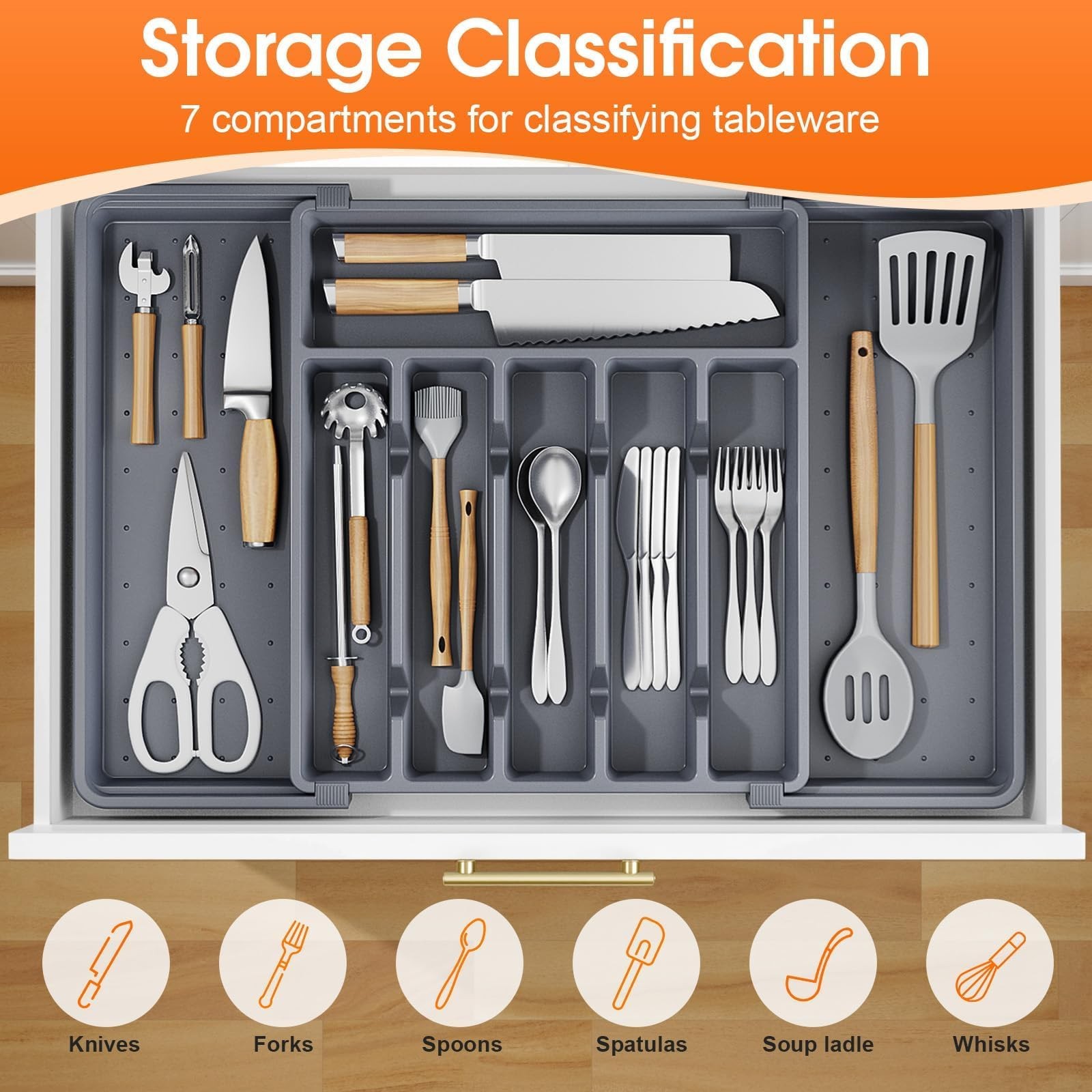 SpaceHacks Silverware Organizer,Adjustable & Expandable Utensil Drawer Organizer