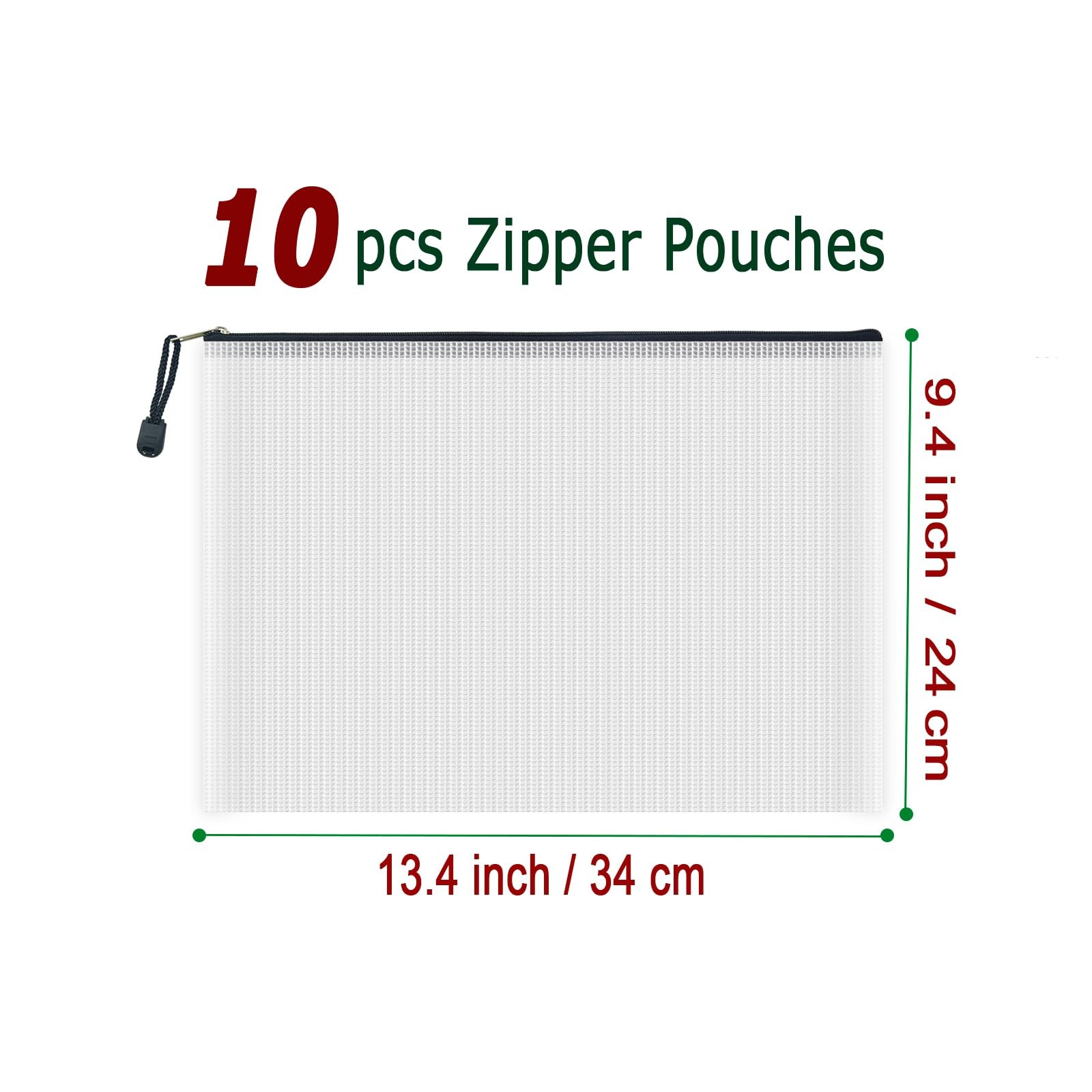 10 Pcs Zipper File Bags, Waterproof Plastic Mesh Pouch for Office , Board Gam…