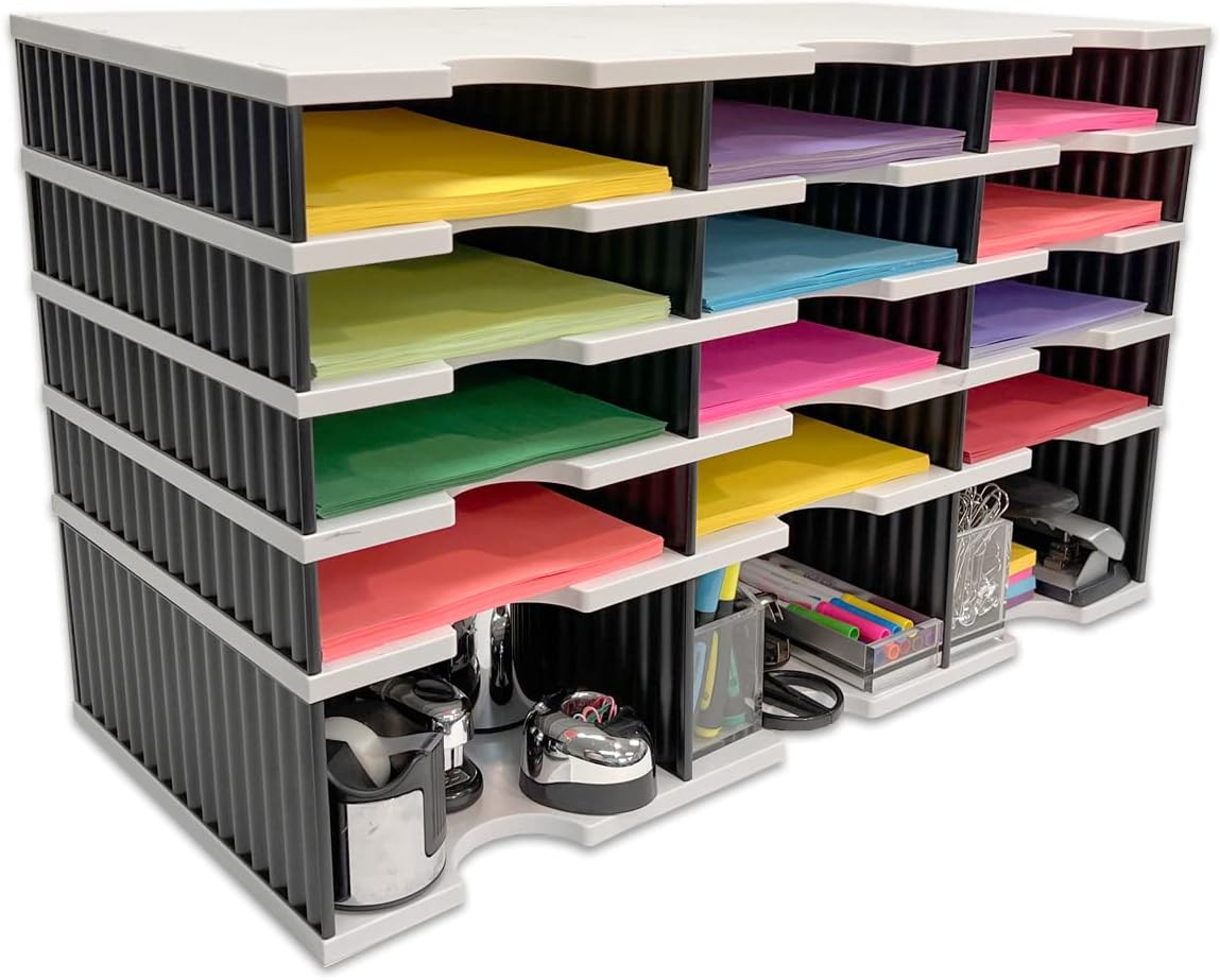 Desktop Organizer 12 Letter Tray Sorter plus Riser Storage Base for Easy Access