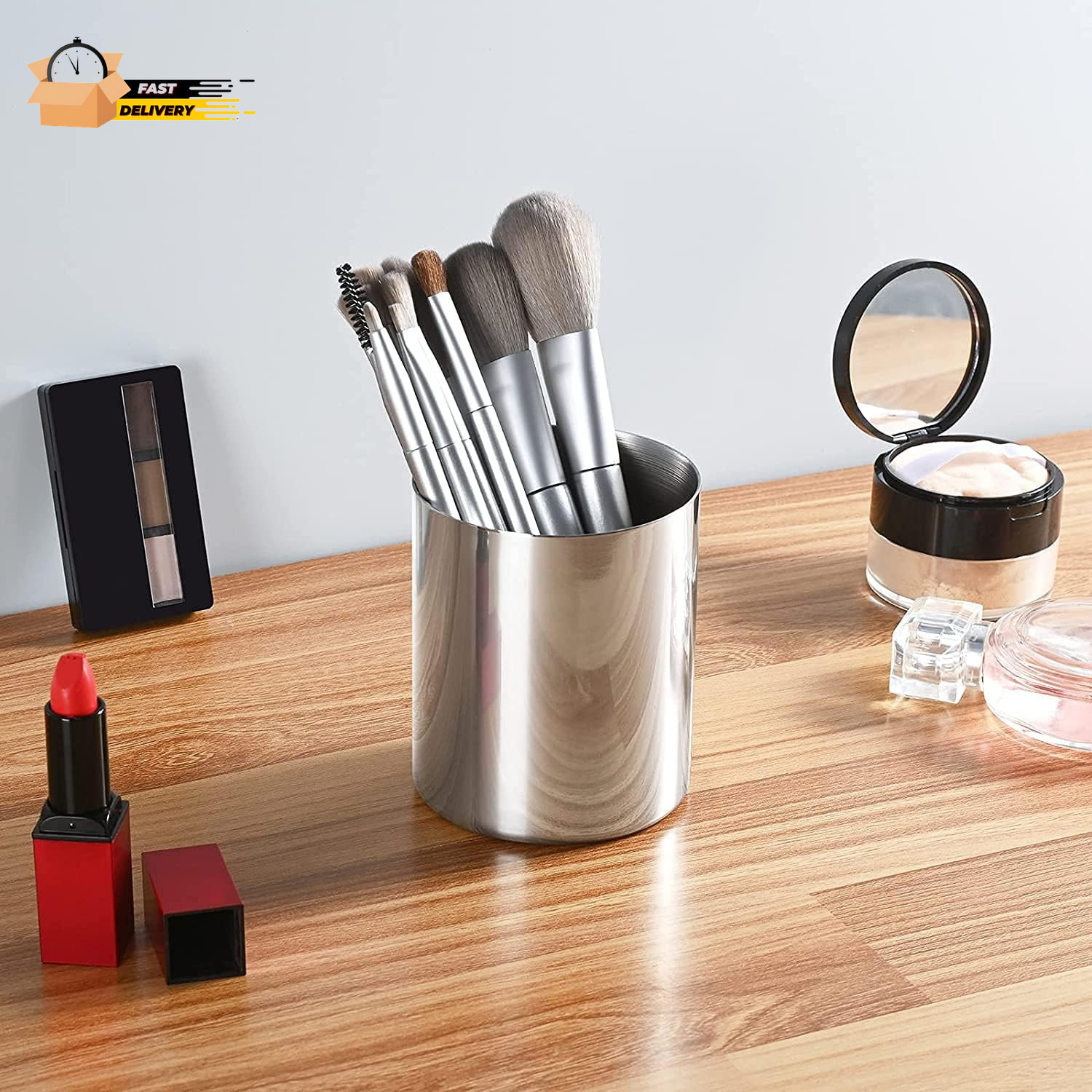Silver Pen Holder for Desk, SUS304 Stainless Steel Heavy Duty Pen Holder Stand,