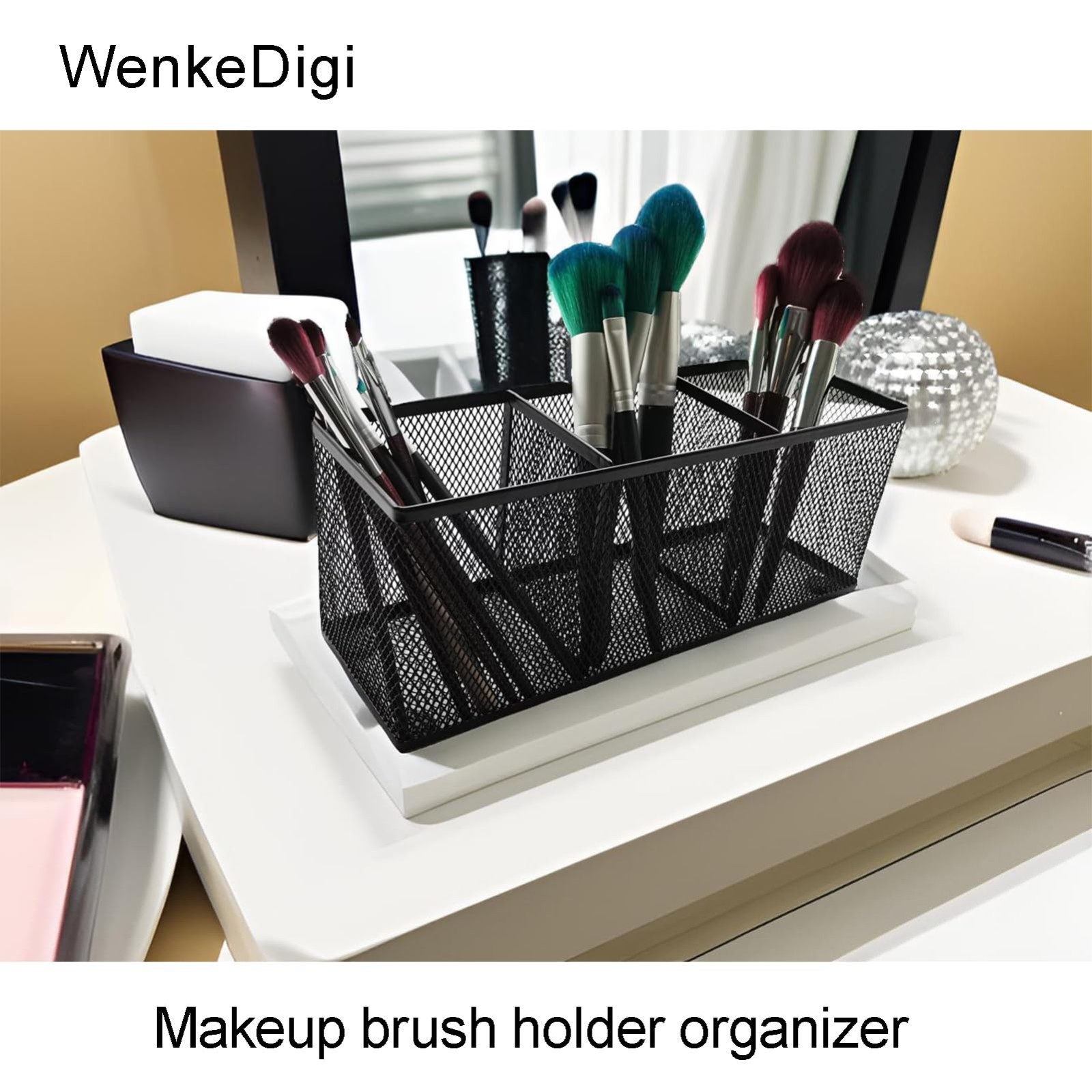 Spacious 3-Compartment Metal Mesh Desk Organizer for Pens, Makeup & Utensils – B