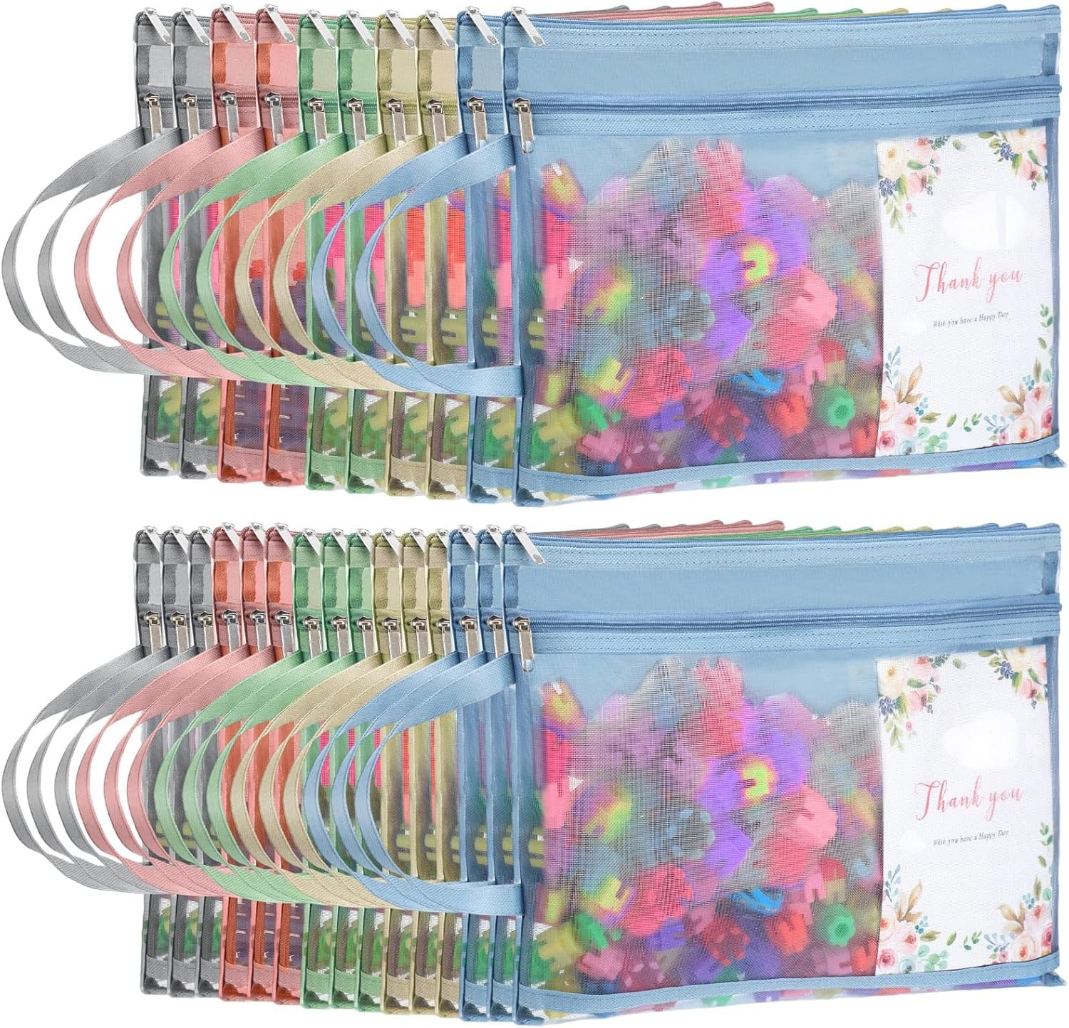 Marspark 25 Pack Colored Mesh Zipper Pouch Bags Double Layer Nylon Puzzle Bags