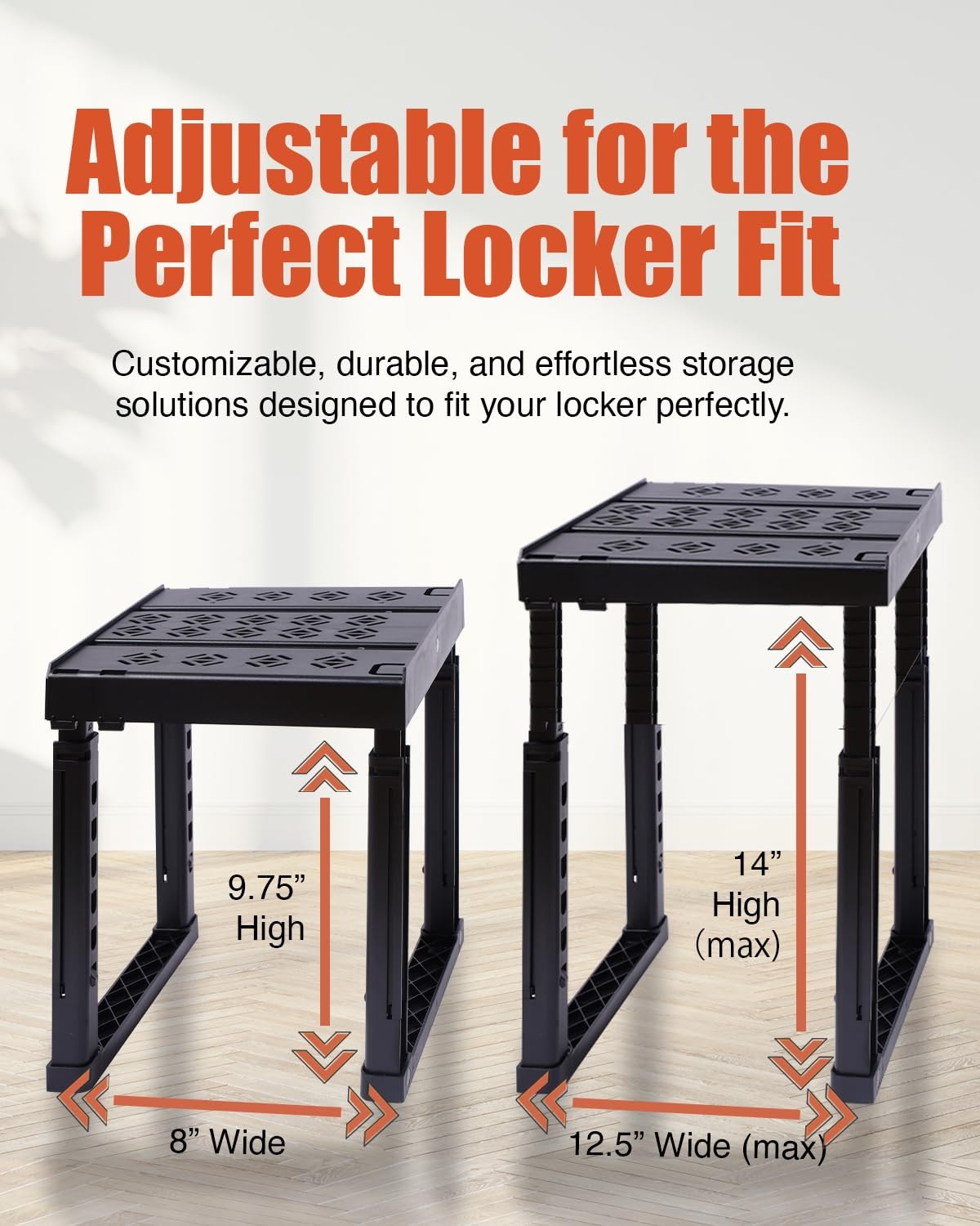 2 Pack White Locker Organizer Shelf Adjustable Width Height Stackable Office