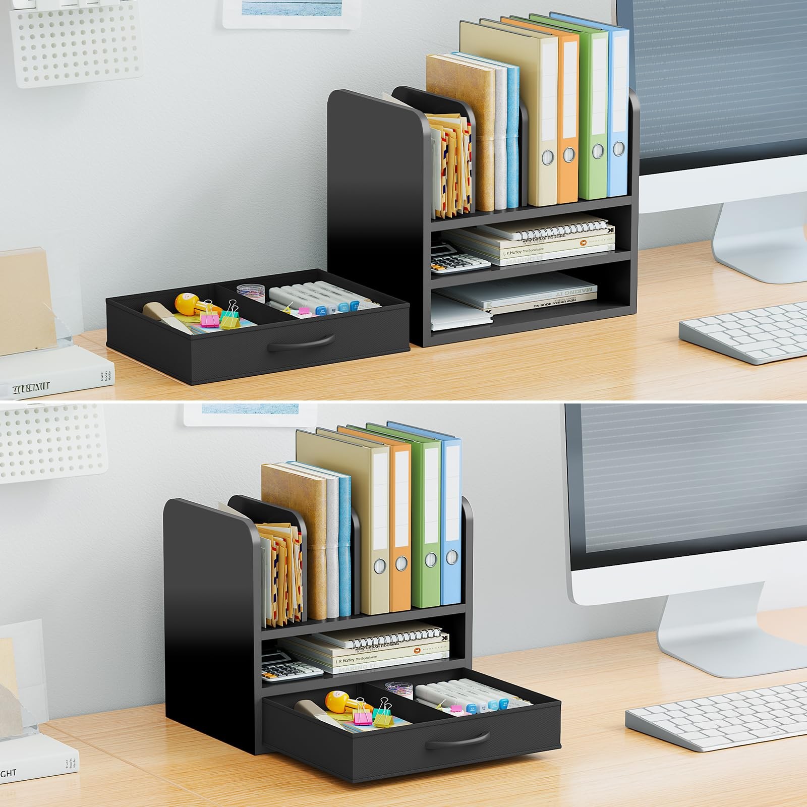 NiOffice Desk File Organizer for Home, Office, School, Wooden Frame Desktop S…