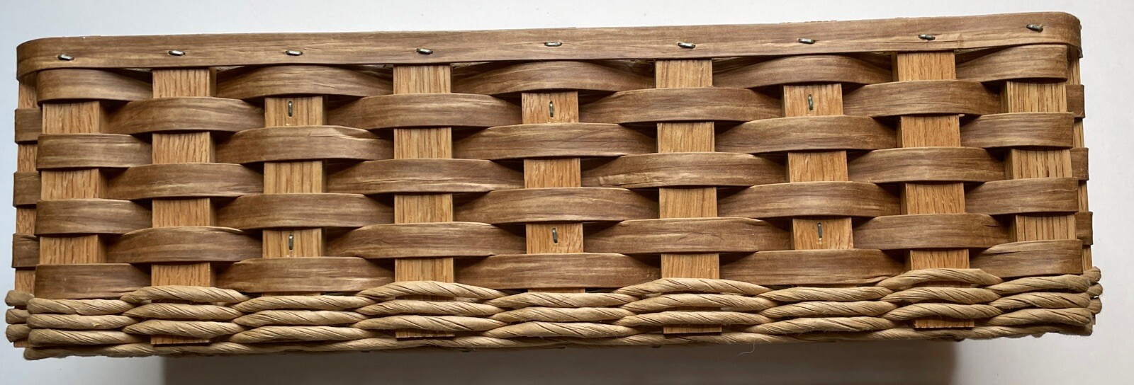 Handmade Desk Organizer Woven Basket 3 Sections Brown Dated 2005 Signed Sturdy