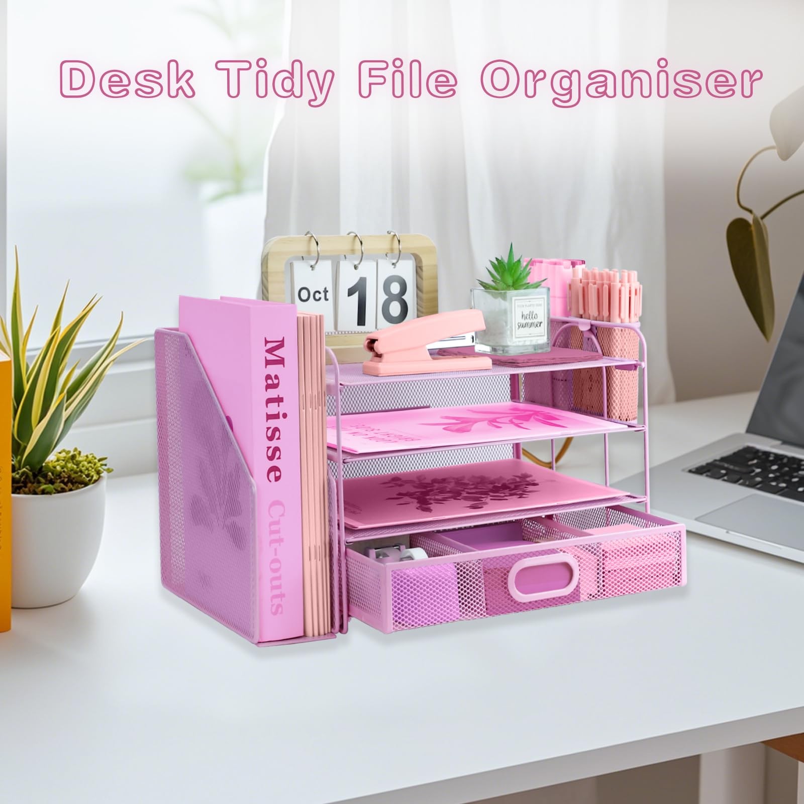 Desk Organizers and Accessories with File Holder, 4-Tier Paper Letter Tray Or…
