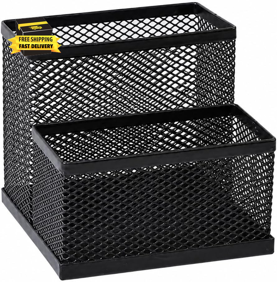 Pen Holder for Desk Organizer,2Compartments Office Supply Organizer for School H