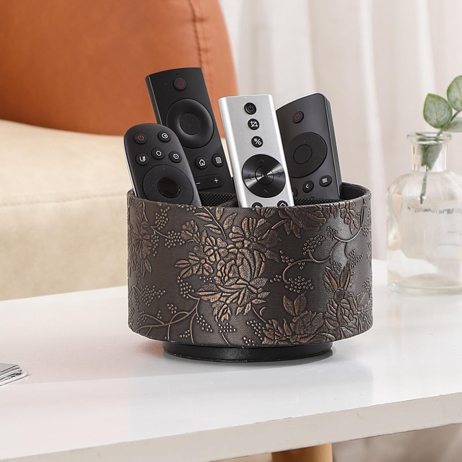 Coffee Table Remote Holder,PU Leather 360 Degree Rotating TV Remote Holder Fo…