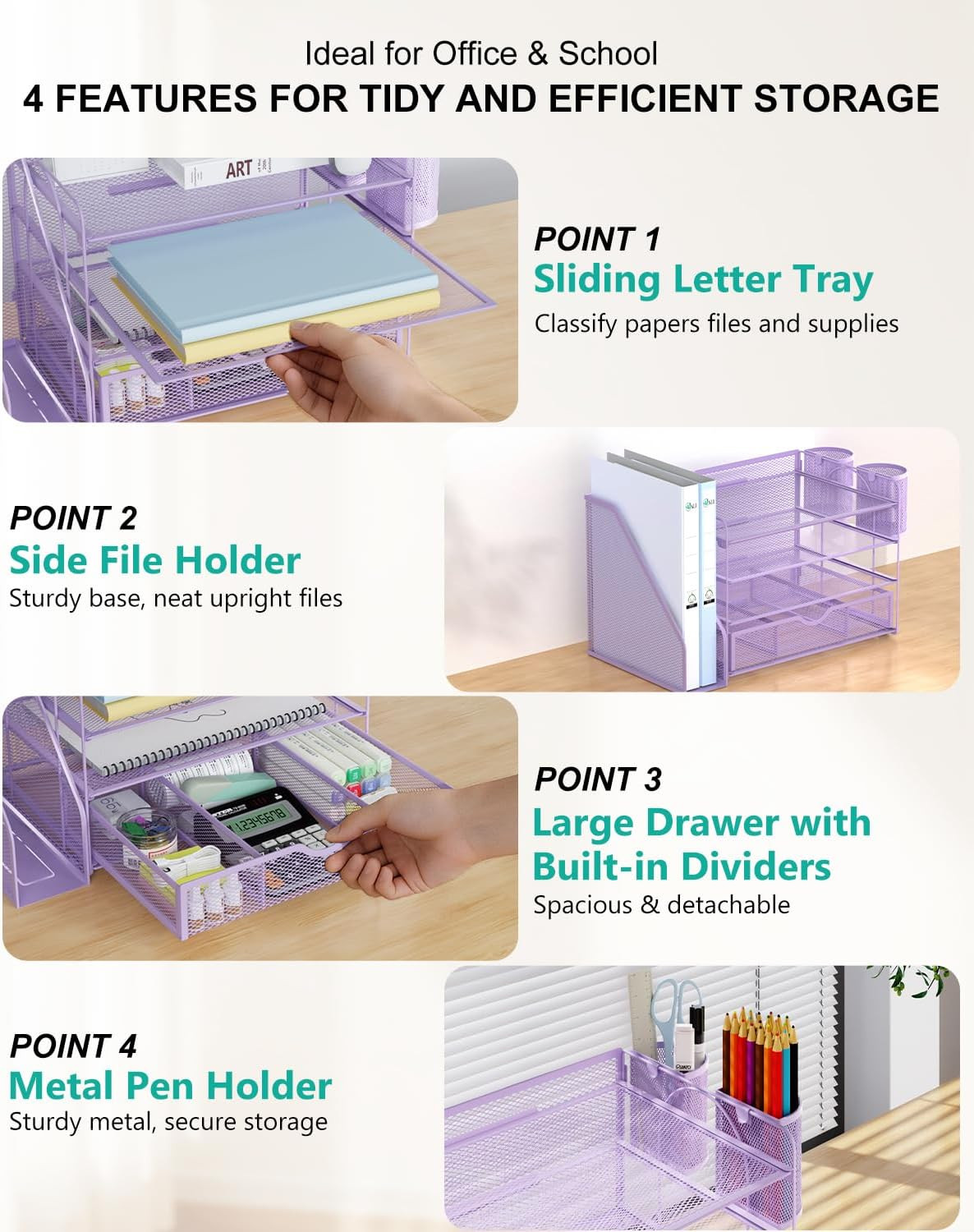 WALI Desk File Organizer, 4 Tier Desktop Paper Letter Tray Organizer with Drawer