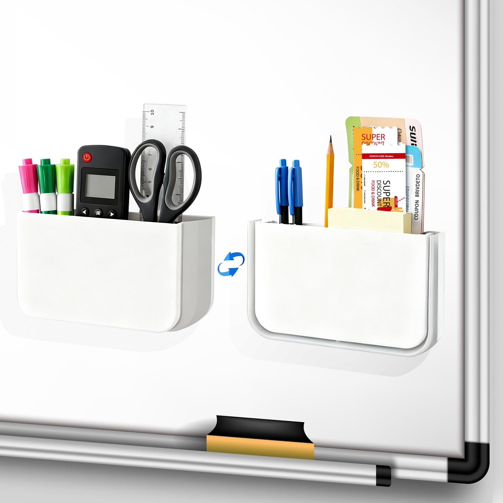 Foldable Magnetic Pen Holder for Whiteboard, White, 2-Pack