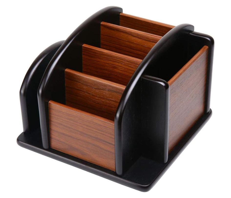 Wooden Desk Organizer, Desktop Office Supplies Storage Remote Control Caddy H…