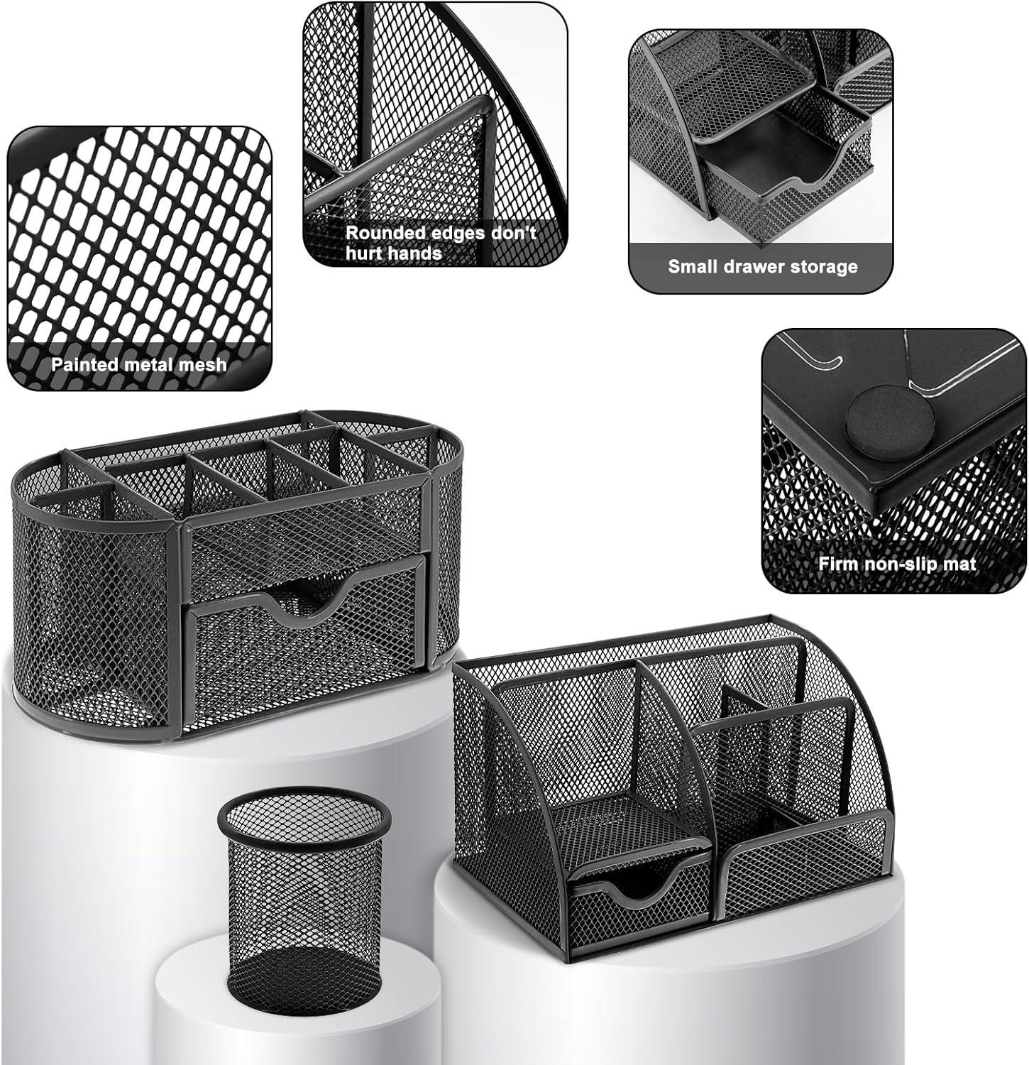 17 in 1 Black Desk Organizers and Accessories Set, 3 Office Desk Supplies Storag