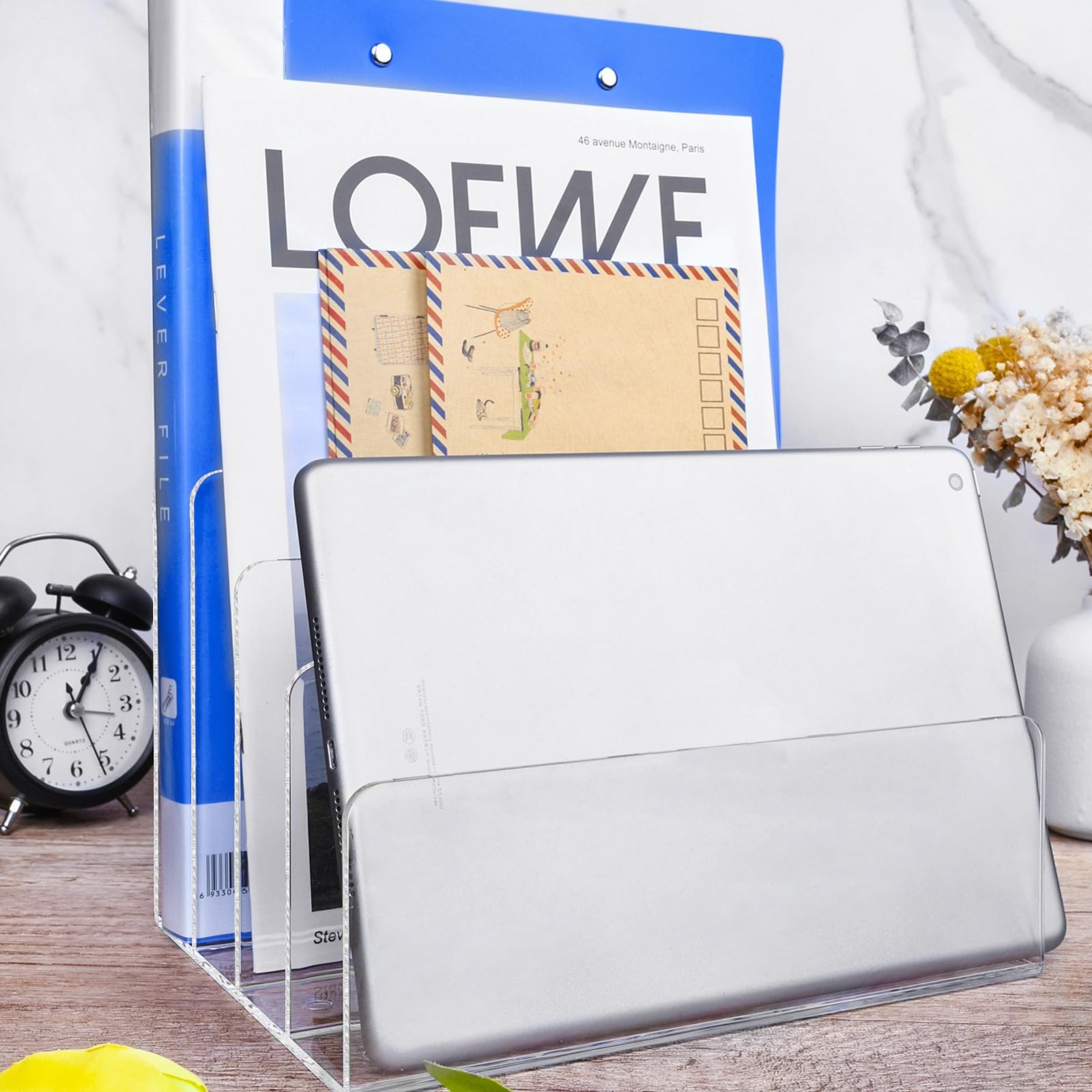 4 Section Acrylic File Organizer, Clear Desk Organizer and 1PCS,