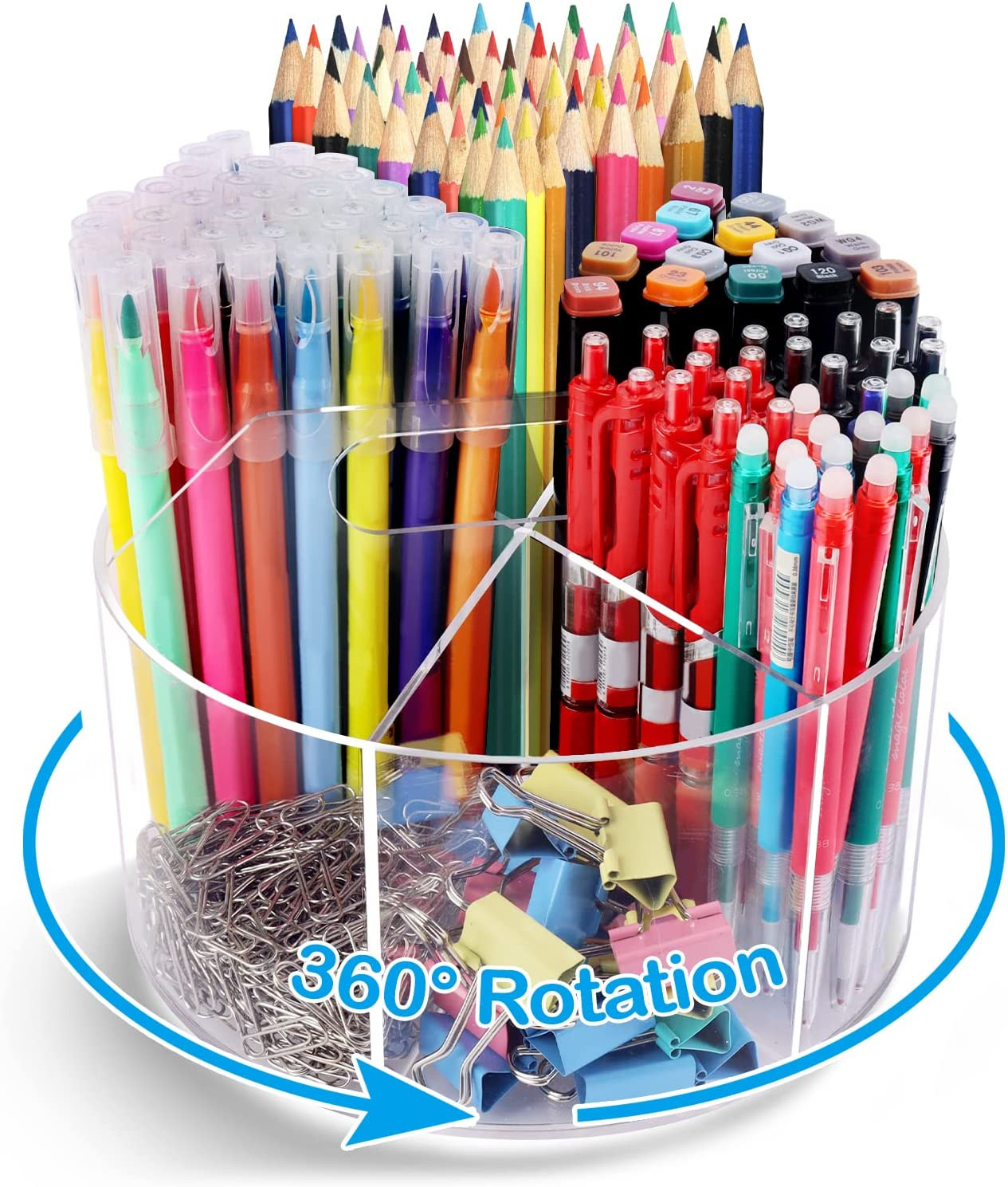 Desk Organizer Pen Pencil Holder 360 Rotating Kids Office Home School Art Supply