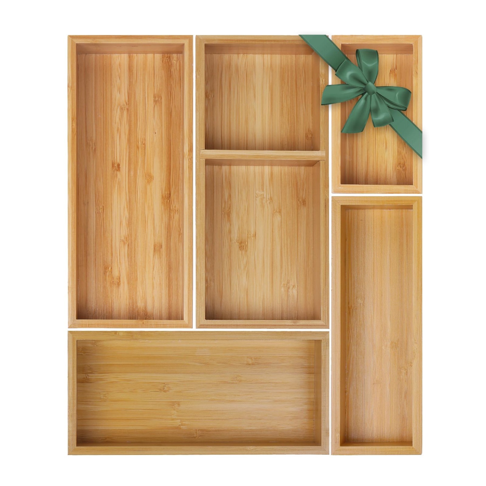 Bamboo Drawer Organizer Set, 5 PCS Multi-Use Individual 5, Natural