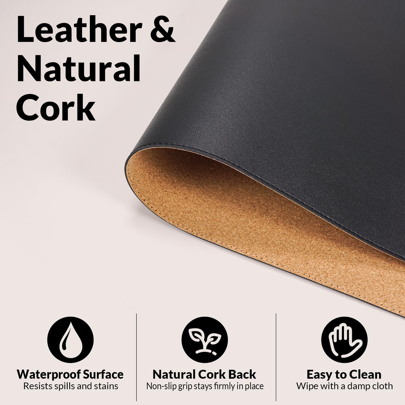 Afiing Desk Mat Black 31.5 X 17 Cork Desk Pad Protector A-3117-Black